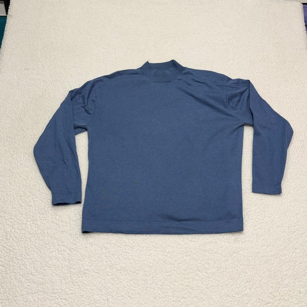 Tricots St Raphael Collection Blue‎ Silk Cotton Mock Neck Sweater Mens Large